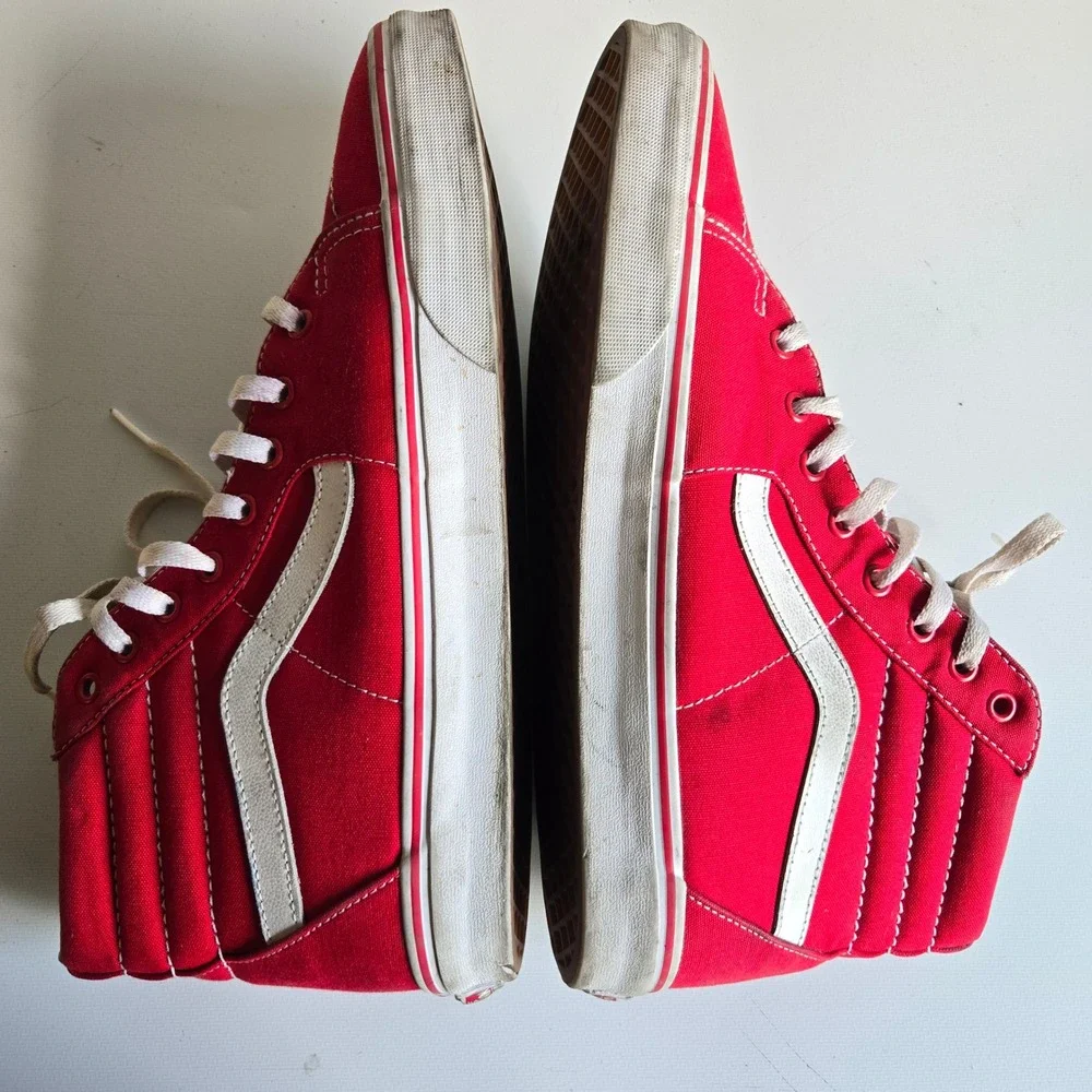 Vans Sk8-Hi Red Canvas High Top Sneakers Mens Size 12 White Stripe Formula One